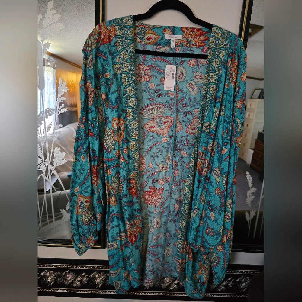 Maurices Teal and Red Floral Kimono - Picture 1 of 2